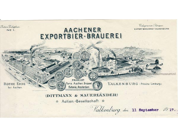 Briefhoofd Aachener export bierbrauerei 1917